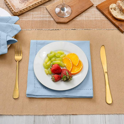 Blue Needles Set of 12 Hemstitch Linen Napkins 100% Cotton Ice Blue Cloth Dinner Napkins 18x18 inches, Soft, Reusable, Absorbent, Washable, Ideal for Fall Thanksgiving Events, Parties & Everyday Use