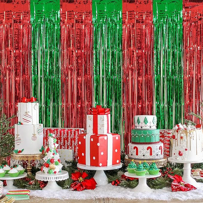 3 Pack Christmas Party Decorations, Red and Green Tinsel Foil Fringe Curtains,Ugly Sweater theme Photo Booth Prop Streamer Backdrop decor Indoor outdoor Party Supplies for Happy New Year party