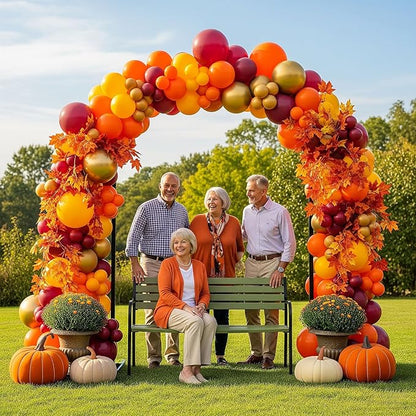 Fall Balloons Arch Garland Kit Burnt Orange Burgundy Mustard Yellow Balloon with Maple Leaf Garland Pumpkin Pine Cone Foil for Autumn Thanksgiving Harvest Birthday Baby Shower Party Decoration