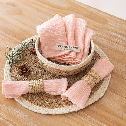 Cheesecloth Napkins 17x17 Inches Cloth Washable Reusable Handmade for Mothers Day Lunch Dinner Wedding Baby Bridal Shower Party Rustic Boho Decorations Bulk Set of 10 Pink