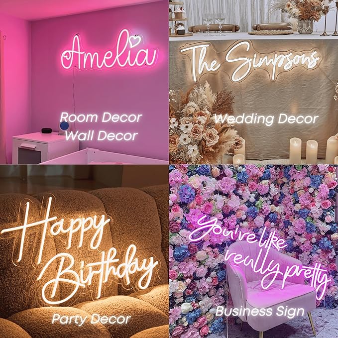 Custom Neon Sign – Personalized LED Neon Light, Customizable Name & Logo Sign for Wedding, Birthday, Business, Bar, Salon, Home Wall Decor – Light Up Event & Party Decoration