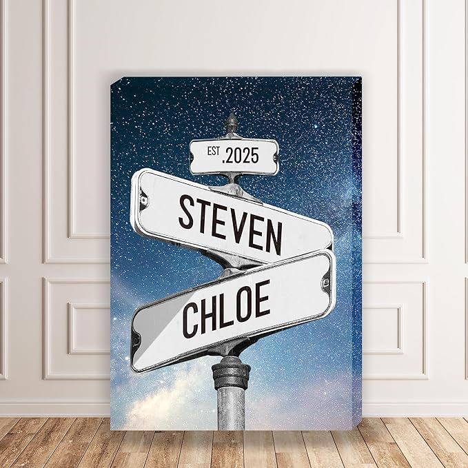DESTWA Personalized Vintage Street Sign For Couples, Custom Street Sign Canvas Poster Wall Art With Names, Gift For Married, Valentine, Anniversary