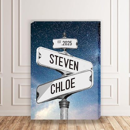 DESTWA Personalized Vintage Street Sign For Couples, Custom Street Sign Canvas Poster Wall Art With Names, Gift For Married, Valentine, Anniversary