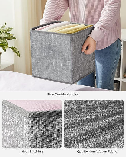 SONGMICS Storage Cubes, 11-Inch Non-Woven Fabric Bins with Double Handles, Set of 6, Closet Organizers for Shelves, Foldable, for Clothes, Cattail Gray UROB26LG