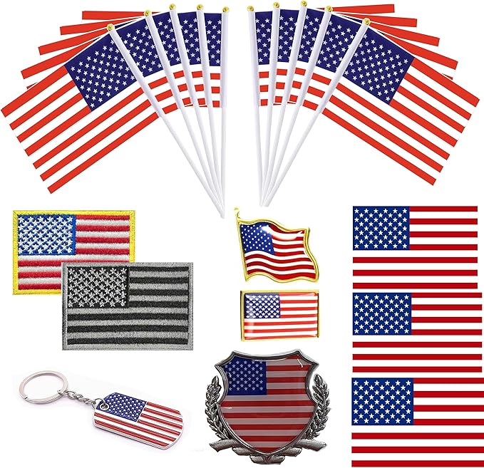 Fourth of July Patriotic Party Decorations, American Flag Patches, Key Chains, Brooches, American Car Stickers, American Flag, Independence Day Party Supplies