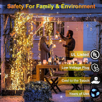 300LED String Lights - Indoor/Outdoor Use, 8 Modes, 100FT Fairy Lights, IP44 Waterproof for Xmas Patio Yard Fence Deck Balcony Garden Decor - Warm White