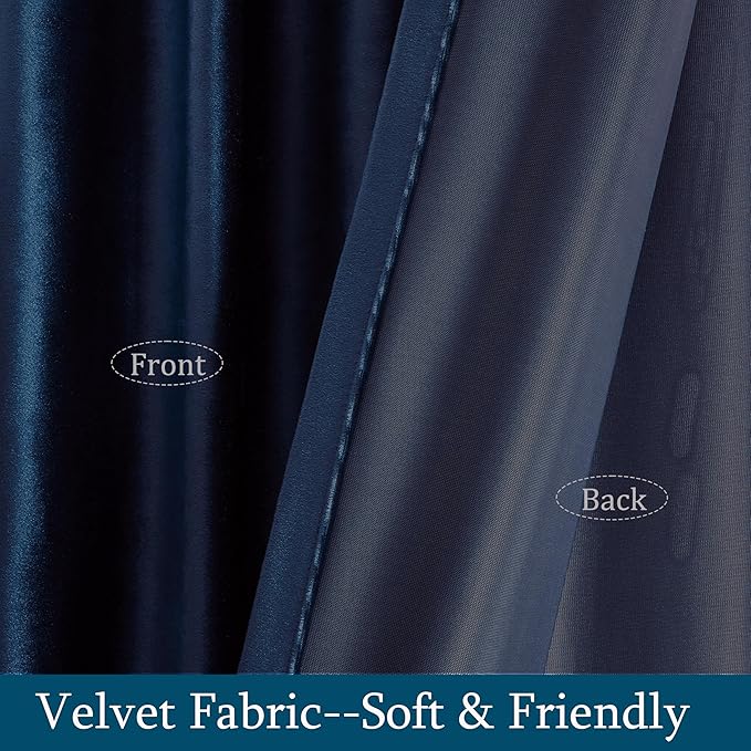 PRIMROSE Navy Blue Velvet Curtains 108 inch Long for Living Room,Set of 2 Panels Blackout Rod Pocket Back Tab Window Treatment Room Darkening Heavy Decorative Curtains Drapes for Bedroom