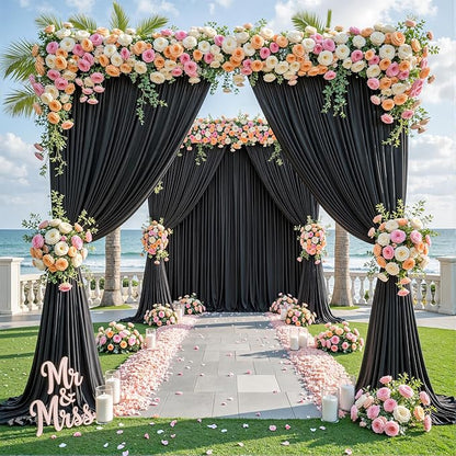 10 Panels Black Backdrop Curtain for Parties Wrinkle Free Black Photo Curtains Backdrop Drapes Fabric Decoration for Birthday Party Wedding 50ft(W) x 10ft(H)