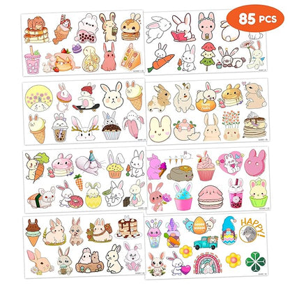 Bunny Temporary Tattoos 8 Sheets 85PCS Rabbit Bunny Party Decorations Favors Supplies Easter Bunny Theme Birthday Cute Tattoo Stickers Christmas Gifts for Boys Girls Kids Class School Prizes Carnival