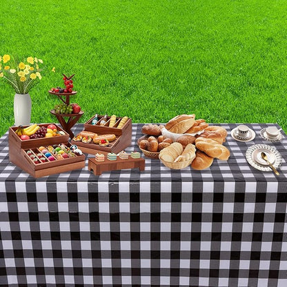 Kesfey 3 Packs Black Gingham Tablecloths 54 x 108 inch Black and White Checkered Tablecloth Disposable Plastic Plaid Picnic Tablecover Waterproof Fall Checkered Table Cloth for Camping Halloween Party