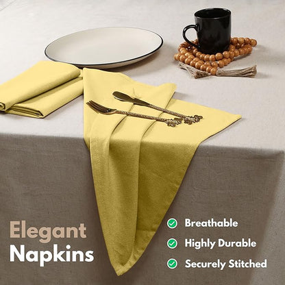 Native Fab Solid Light Yellow Cloth Napkins Set of 4, 100% Cotton Washable Fabric, 17x17 inches, Reusable Table Linen Napkins for Dinner, Party, Wedding, Pale Yellow