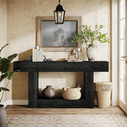 Tribesigns 63-Inch Long Console Table, 2-Tier Entryway Table Sofa Table with Storage, Farmhouse Wood Behind Couch Table for Living Room, Hallway, Black