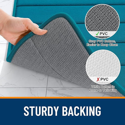 OLANLY Memory Foam Long Bathroom Rugs Runner 47x20, Super Soft Absorbent Bath Mat, Quick Dry, Machine Washable Shower Floor Rugs, Bathmat Carpet, Bathroom Home Decor Accessories, Peacock Blue
