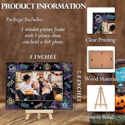 Halloween Picture Frame, 4×6 Pumpkin Wooden Photo Frame for Home Decor Tabletop Display, Web Gifts for Family Friends - A03