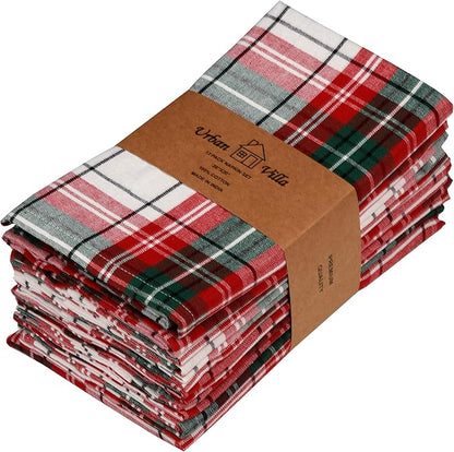 Urban Villa Cloth Napkins Set of 12 20x20 Inches 100% Cotton Napkins Cloth Washable Durable Reusable Absorbent Table Dinner Napkins Cloth for Christmas Hotel Lunch Restaurant Parties - Christ Checks