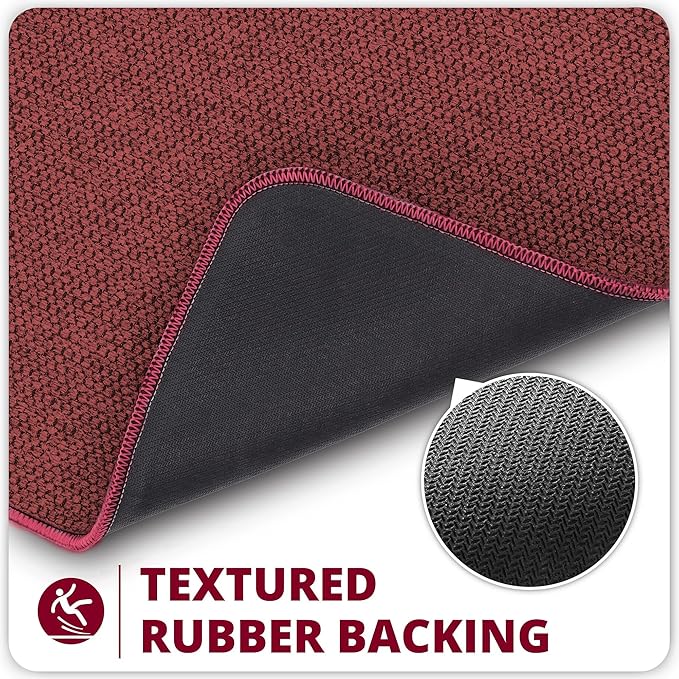 Bath Mat,Ultra Thin Bathroom Runner Rugs,Large Bath Mats for Bathroom,Quick Dry,Non-Slip,Machine Washable,Low Pile,Bath Rug,Shower Outside,Sink,Home Decor Accessories.Red,（17x35inch）