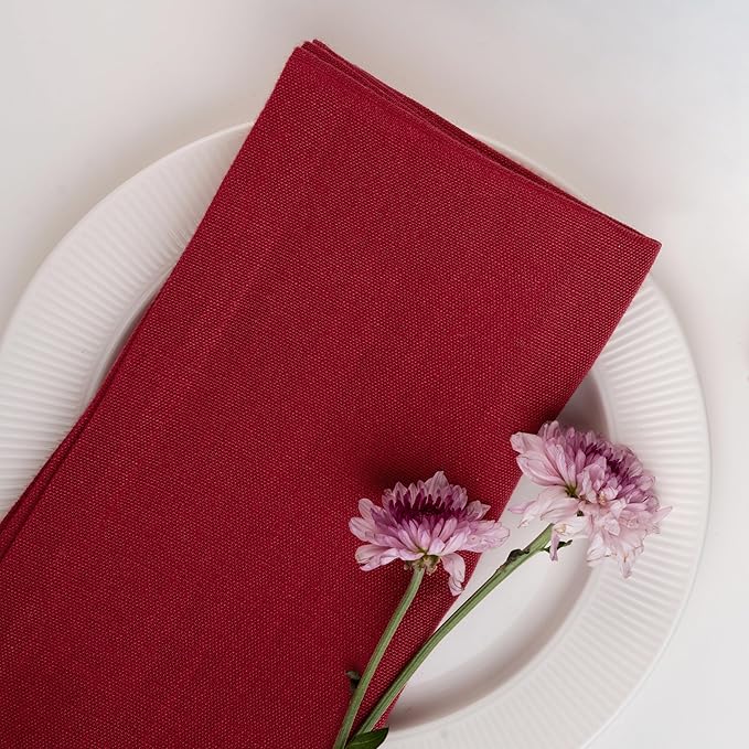 D'Moksha Homes Red Linen Napkins 18 x 18 Inch - 100% Pure Linen Cloth Washable Dinner Napkins Set of 4 for Winter, Christmas, Holiday