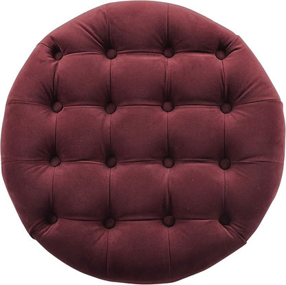 Homepop Home Decor |N8264-B119 | Large Button Tufted Velvet Round Storage Ottoman | Ottoman with Storage for Living Room & Bedroom, Berry