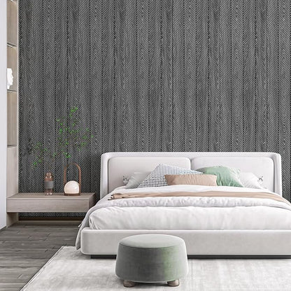 Art3d 4-Pack Glue-On Herringbone Wainscoting Panel for Interior Wall Decor - 104 x 12 Inch Polystyrene Ultralight Slim Slat Wall Panels for Living Room Bedroom, Weathered Teak