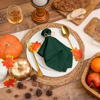 Blue Needles Set of 6 Hemstitch Linen Napkins 100% Cotton Forest Green Cloth Dinner Napkins 18x18 inches, Soft, Reusable, Absorbent, Washable, Ideal for Fall Thanksgiving Events Parties & Everyday Use