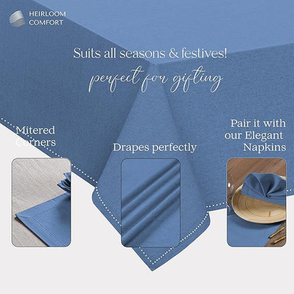 Sky Blue Cotton Tablecloth, Table Cloth 52x70 Inch, Fits 4-6 Seats, Soft, Durable, Washable, Wrinkle Resistant, Rectangle Table Cover for Dining, Baby Showers, Spring Celebrations