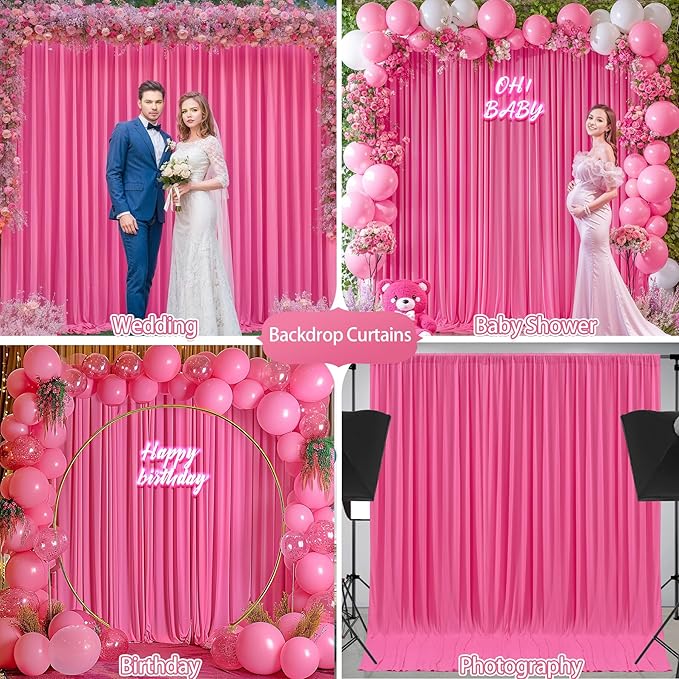 8 x 10ft Hot Pink Backdrop Curtains for Party Wedding Photo Background Curtains Wrinkle Free Drapes for Backdrop Long Curtain for Bridal Shower Valentine's Day Birthday Baby Shower, 2 Panels