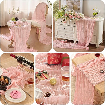 12 Pack Cheesecloth Table Runner 120 Inch Boho Rustic Gauze 10 FT Dusty Pink Cheese Cloths Table Runners Decorations for Spring Summer Birthday Party Baby Shower Wedding Holiday Home Decor