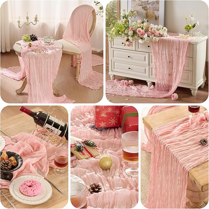 6 Pack Cheesecloth Table Runner 120 Inch Boho Rustic Gauze 10 FT Dusty Pink Cheese Cloths Table Runners Decorations for Spring Summer Birthday Party Baby Shower Wedding Holiday Home Decor