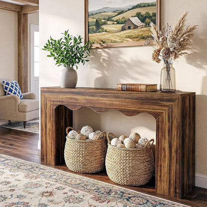Tribesigns 63" Farmhouse Console Table, Wooden Couch Table Behind Sofa with Storage, Long Entryway Sofa Station, Narrow Console Stand with Base, Hallway Stand for Entryway (1, Rustic Brown)