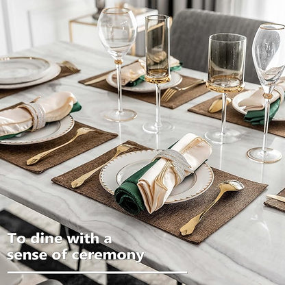 Home Brilliant Set of 6 Placemats Heat Resistant Dining Table Cloth Place Mats Kitchen Table Mats, Brown