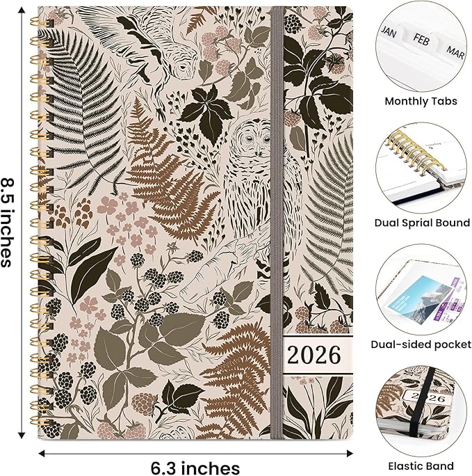 2026 Planner, Weekly and Monthly Planner for Women, Jan 2026 - Dec 2026 Pretty 2026 Calendar Planner with Monthly Tabs, Inner Pocket, Spiral Binding, Perfect for Office Home School - 6.3" x 8.5", Magical Forest