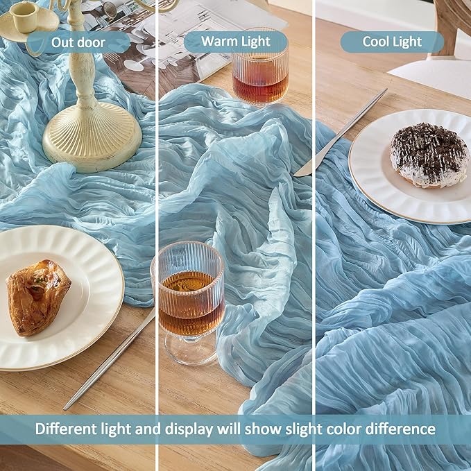 12 Pack Cheesecloth Table Runner 120 Inch Boho Rustic Gauze 10 FT Dusty Blue Cheese Cloths Table Runners Decorations for Spring Summer Birthday Party Baby Shower Wedding Holiday Home Decor