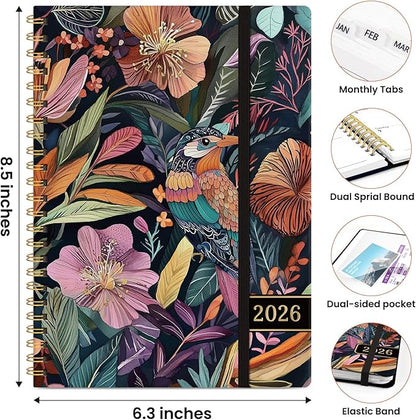 2026 Planner, Weekly and Monthly Planner for Women, Jan 2026 - Dec 2026 Pretty 2026 Calendar Planner with Monthly Tabs, Inner Pocket, Spiral Binding, Perfect for Office Home School - 6.3" x 8.5", Tropical Songbird