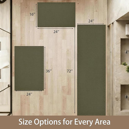 Waffle Bath Mat Non Slip, Boho Bathroom Rug, Super Absorbent Quick Dry Bathroom Mat, Soft Farmhouse Bath Rug with Tassels, Small Washable Shower Mats for Floor 24"x36", Olive Green