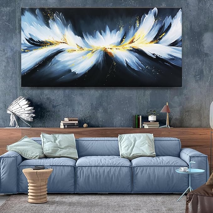 Large Abstract Black And Gold Wall Art For Living Room Modern Decorations Maximalist Canvas Wall Art Decor Prints Artwork Bedroom Kitchen Office Home Wall Decor 29" × 58"