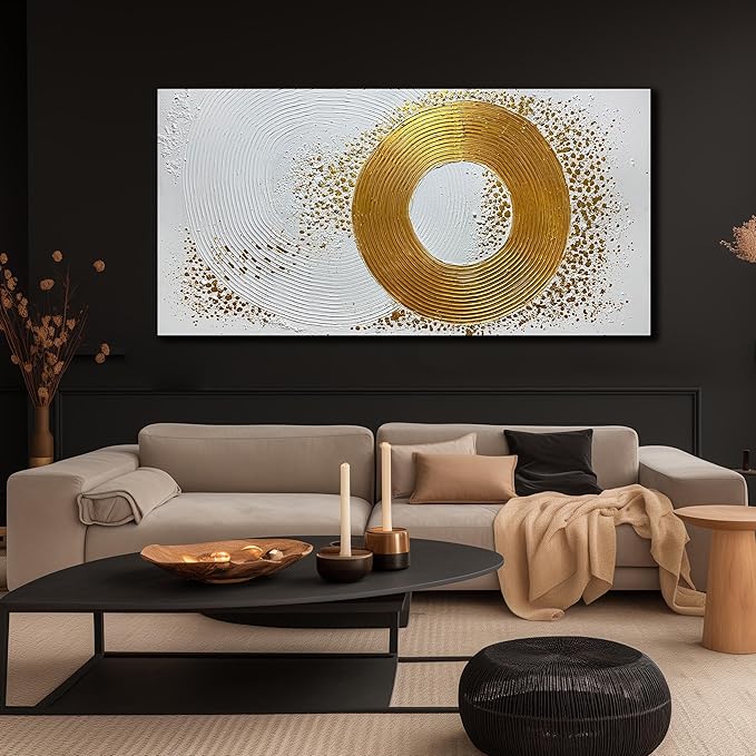 Minimalist Wall Art for Living Room White and Gold Abstract Oil Painting Wall Decor for Office Huge Wall Art for Hotel Size 40 x 80 Inch