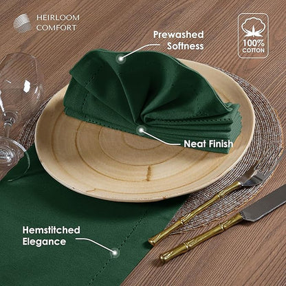 Forest Green Cloth Napkins 18x18 Inches, 6 Pack - Reusable, Absorbent, Durable, Soft, Washable - Hemstitch Mitered Edges - Perfect for Dinner, Fall, Weddings, Holiday, Everyday Use
