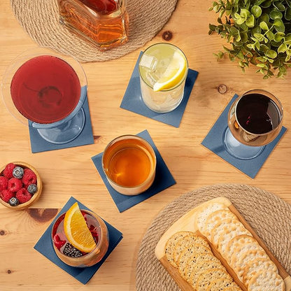 AMERICAN HOMESTEAD Navy Cocktail Napkins - Premium 4.75"x4.75" Disposable Linen-Like Beverage Napkins - Bulk Square Party Bar Serviettes for Weddings, Parties, Events, and Daily Use - 100 Count