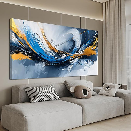 Canvas Wall Art Decor Gold And Blue Abstract Art Wall Decor Modern Abstract Aesthetics Large Wall Art For Living Room Decorations Artwork For Walls Prints For Bedroom Office Wall Decor 24×48 Inch