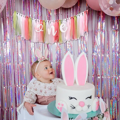 Bunny High Chair Banner 1st Birthday - Some Bunny Is One High Chair Banner, Easter Rabbit First Birthday Decorations for Party, Smash Cake, Photo Props