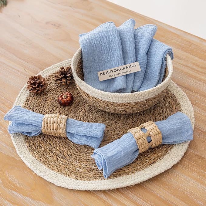 Cheesecloth Napkins 17x17 Inches Cloth Napkins Reusable Handmade Washable for Lunch Dinner Wedding Baby Bridal Shower Party Rustic Boho Decorations Bulk Set of 6 Light Blue