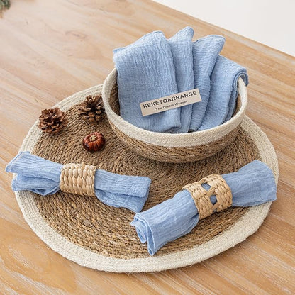 Cheesecloth Napkins 17x17 Inches Cloth Napkins Reusable Handmade Washable Reusable for Dinner Wedding Baby Bridal Shower Party Boho Decorations Bulk Set of 10 Light Blue