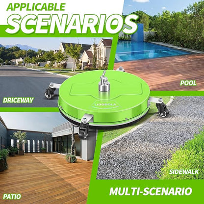 19'' Pressure Washer Surface Cleaner with 4 Wheels - Stainless Steel Surface Cleaner for Pressure Washer Attachment for Concrete, Driveway, Patio, Sidewalk, Deck and Driveways (19 INCH GREEN)