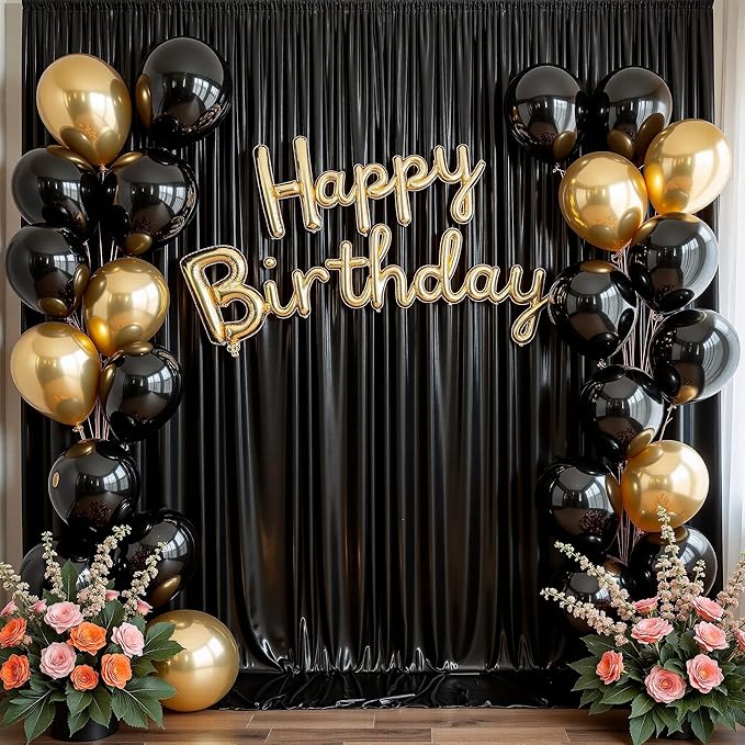 20ftx10ft Shimmer Black Sequin Backdrop Curtain for Parties, Thick Wrinkle Free Glitter Backdrop Drapes Photo Back Drop Curtains for Birthday Wedding Halloween Photography Background-4 Panels 5x10ft