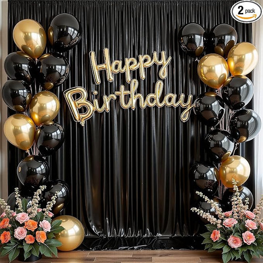 10ftx10ft Shimmer Black Sequin Backdrop Curtain for Parties, Thick Wrinkle Free Glitter Backdrop Drapes Photo Back Drop Curtains for Birthday Wedding Halloween Photography Background-2 Panels 5x10ft