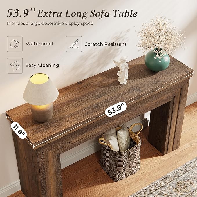 Huuger 54 Inch Entryway Table, Retangular Console Table with Storage, Farmhouse Sofa Table Behind the Couch, Long for Entrance, Hallway, Foyer, Living Room, Rustic Brown