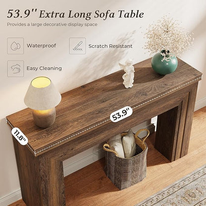 Huuger 54 Inch Entryway Table, Retangular Console Table with Storage, Farmhouse Sofa Table Behind the Couch, Long for Entrance, Hallway, Foyer, Living Room, Rustic Brown