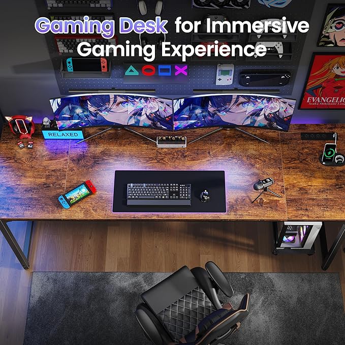 PRAISUN 80 X 24 Inch Office Computer Desk with Power Outlets and USB-C Port, Larger and Longer Gaming Desk, for Home Office, Study, Writing Work from Home Table, Metal Frame, Rustic Brown