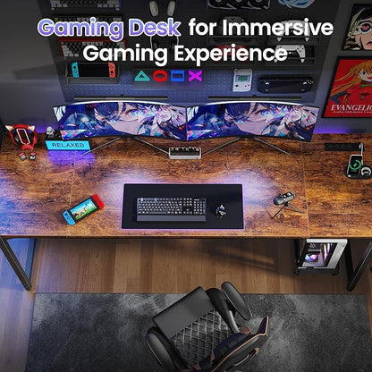 PRAISUN 80 X 24 Inch Office Computer Desk with Power Outlets and USB-C Port, Larger and Longer Gaming Desk, for Home Office, Study, Writing Work from Home Table, Metal Frame, Rustic Brown