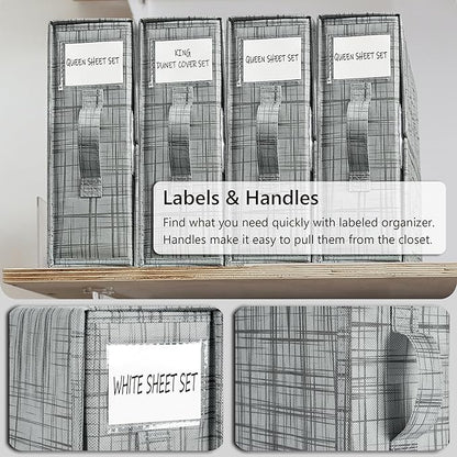 SUOCO SheetCube Bed Sheet Organizers and Storage 4 Pack, Foldable Linen Closet Organizer, Bedding Folder Storage Box Container for Blanket, Duvet Cover Set, Bed Sheet Set - Pattern Grey